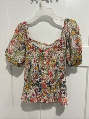 Anthropologie Floral Smocked Square-Neck Top in Multi